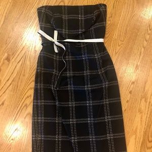 Milly of New York strapless black midi length dress with ribbon tie detail